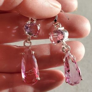 New Pink Topaz and Bi-Color Tourmaline 925 Silver Dangle Earrings.